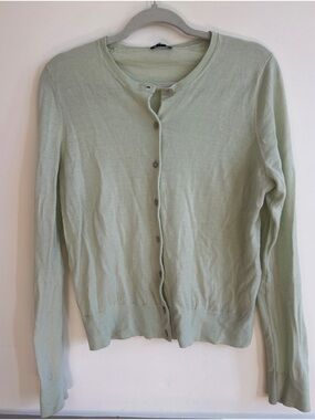 Ann Taylor Mint Green Knit Cardigan Lightweight Merino Wool Coastal Classic